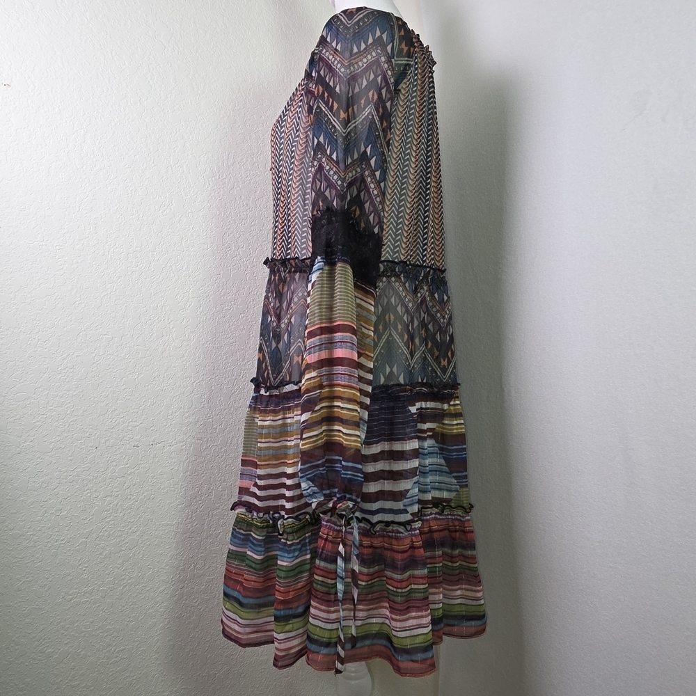 Desigual Multicolor Boho Patchwork Tiered Sheer Dress Size 42 (M/L) - Picture 4 of 11